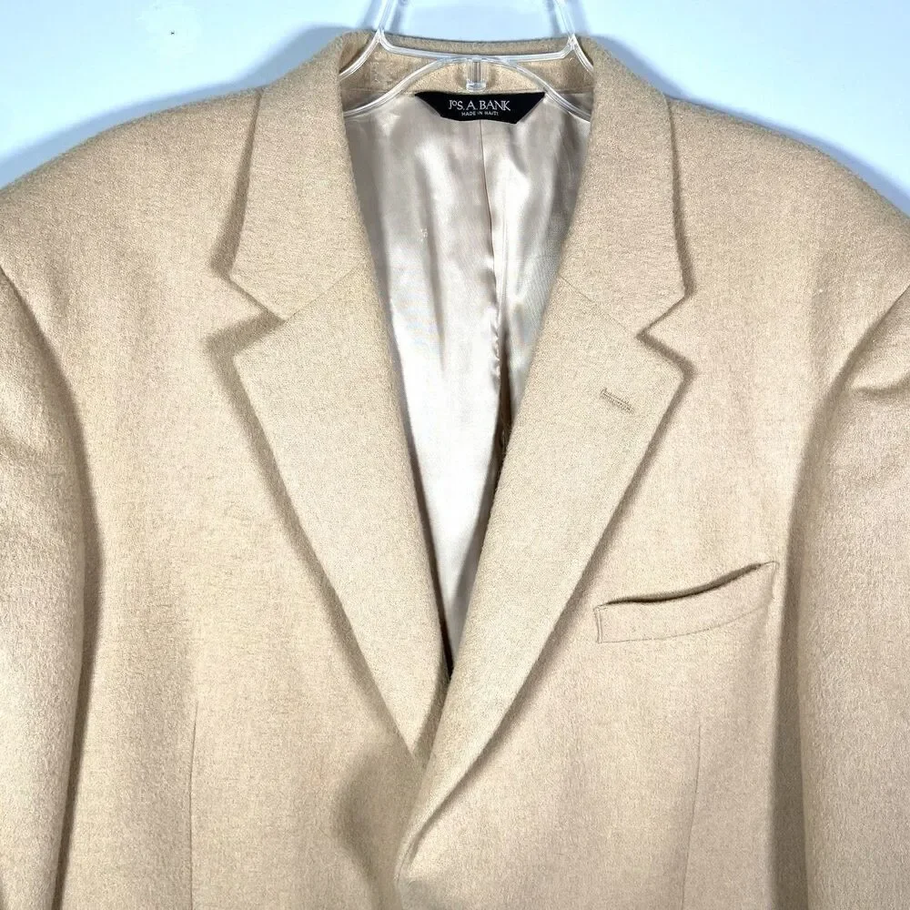 Jos A Bank 100% Camel Hair Sport Coat Mens 48R Blazer Jacket Tan Two Button VTG